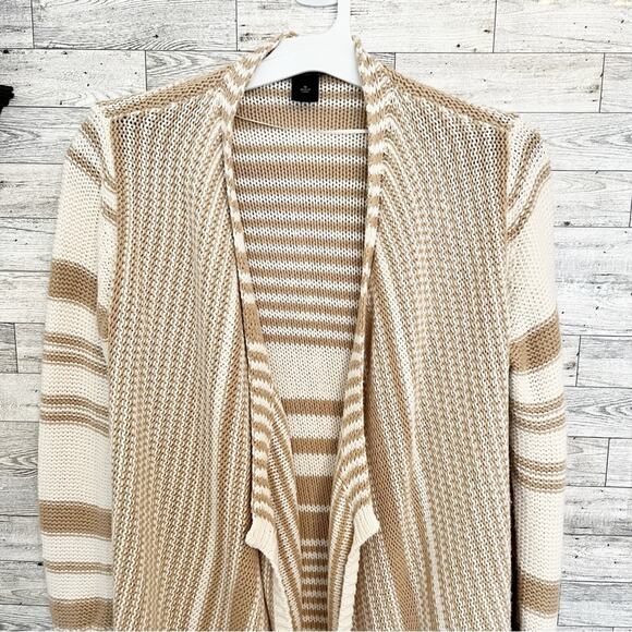 ANN TAYLOR FACTORY Taupe and Ivory Striped Cardigan, M - Picture 6 of 9